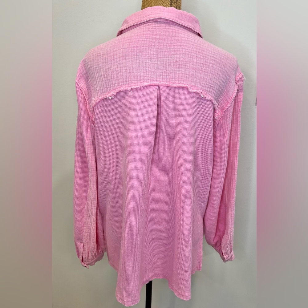 POL Oversized Button Down Waffle Knit Combo Top P… - image 9